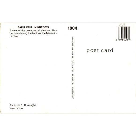 Saint Paul Minnesota Skyline Mississippi River Harriet Island Postcard Vintage - Picture 2 of 2